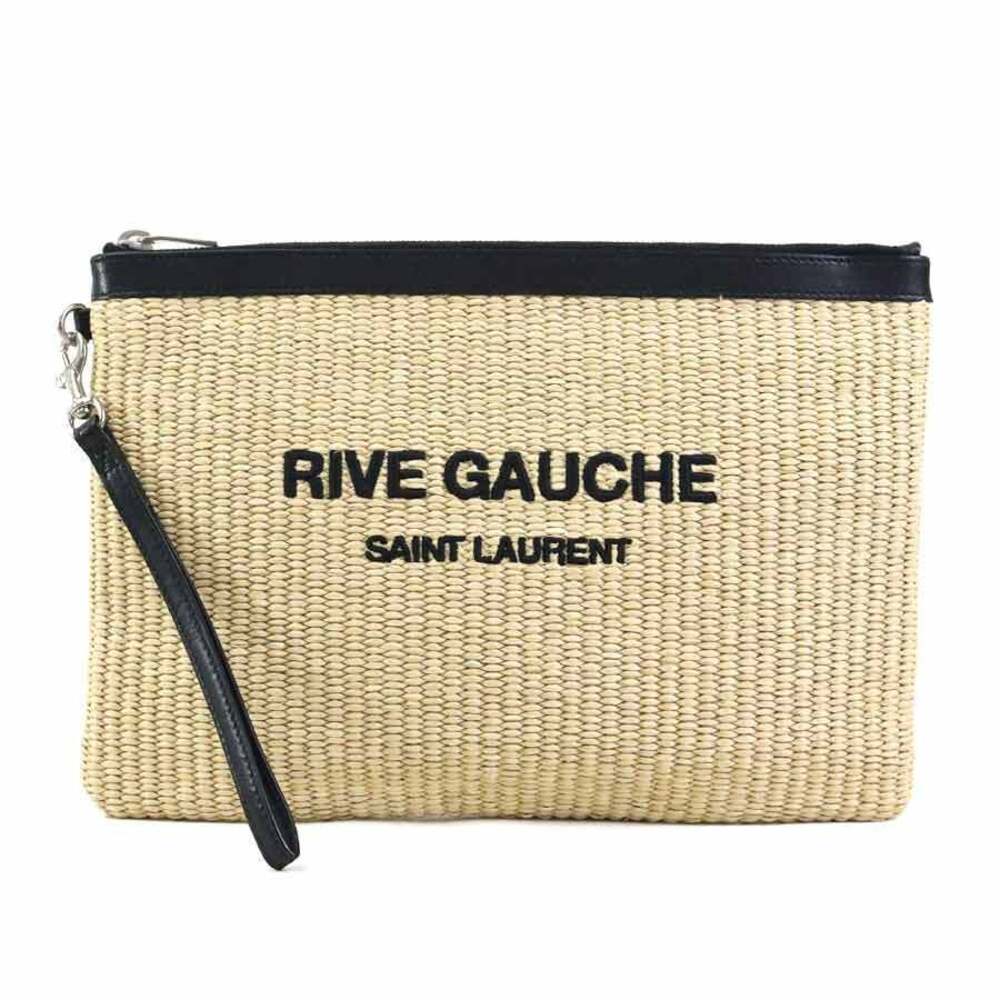 Saint Laurent clutch bag raffia leather black